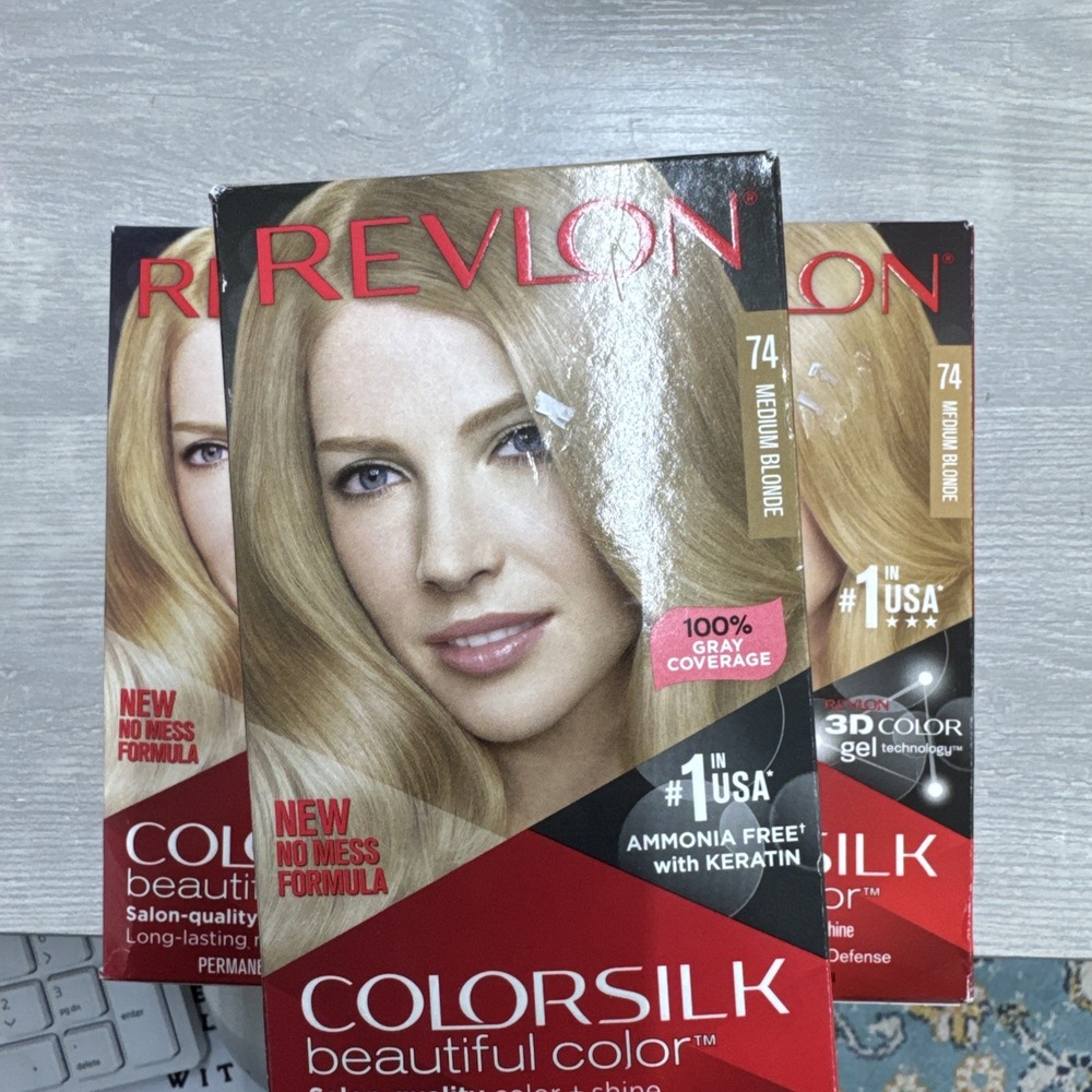 Revlon‎ ColorSilk Hair Dye #74  Medium Blond  3D Color Gel Ammonia-Free Lot of 3